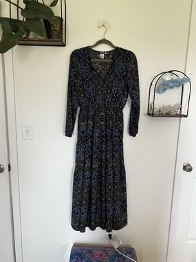 Earthbound Trading Co Long Sleeve V Neck Boho Midi Dress Size Medium
